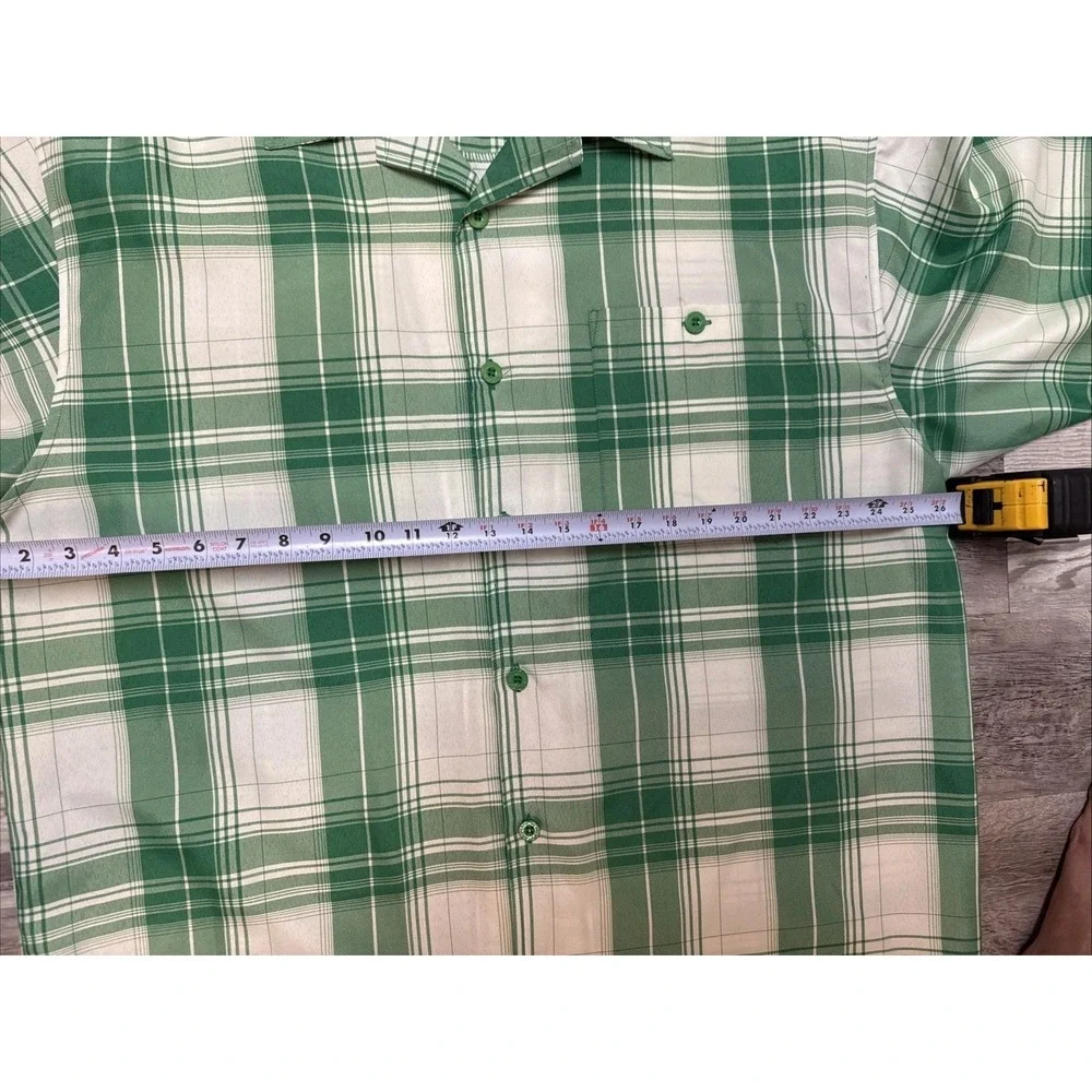 VTG Y2K Member's Property Green & White Plaid Short Sleeve Button Down Shirt XXL